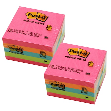 Post-It Pop-up Notes, 3in x 3in, Neon, 100 Sheets, PK10 MMM33015AN